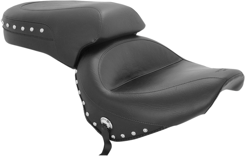 MUSTANG Seat - Wide - Touring - Without Backrest - Two-Piece - Chrome Studded - Black w/Conchos - XV650 75266 - Team Dream Rides