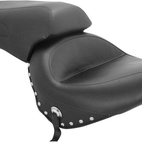 MUSTANG Seat - Wide - Touring - Without Backrest - Two-Piece - Chrome Studded - Black w/Conchos - XV650 75266 - Team Dream Rides