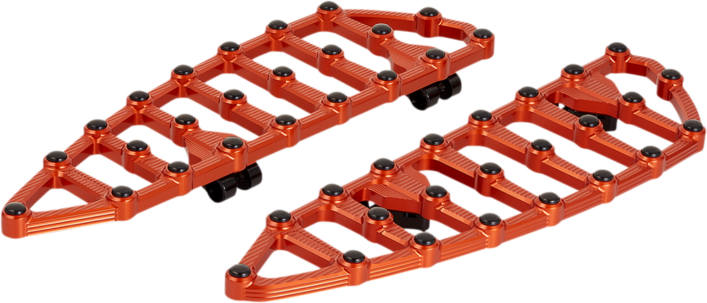 Arlen Ness MX Driver Floorboards - Orange 410-011 with CNC Machined Billet Aluminum and Rubber Inserts