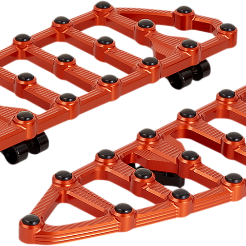 Arlen Ness MX Driver Floorboards - Orange 410-011 with CNC Machined Billet Aluminum and Rubber Inserts
