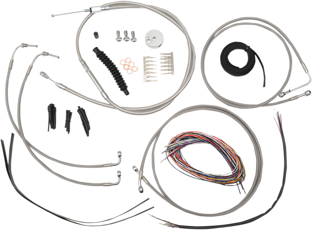 LA CHOPPERS Handlebar Cable/Brake Line Kit - Complete - 12" - 14" Handlebars - Stainless LA-8051KT2-13 - Team Dream Rides