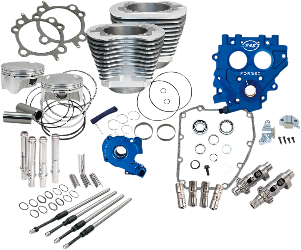 S&S Cycle 100 Inch Power Package for Twin Cam 88 – 585CE Cam, Big-Bore Cylinders, Pistons & More