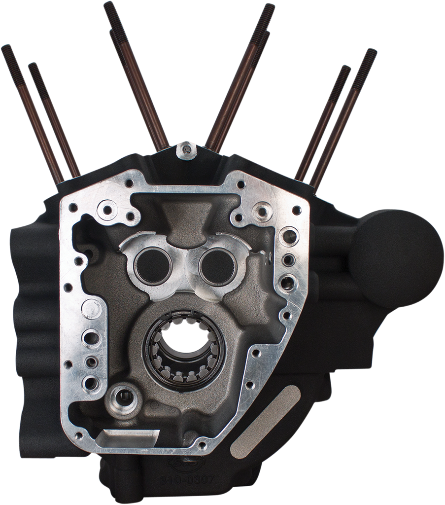 S&S Cycle Twin Cam Engine Cases with Stock Stud Pattern, Wrinkle Black – 310-0369