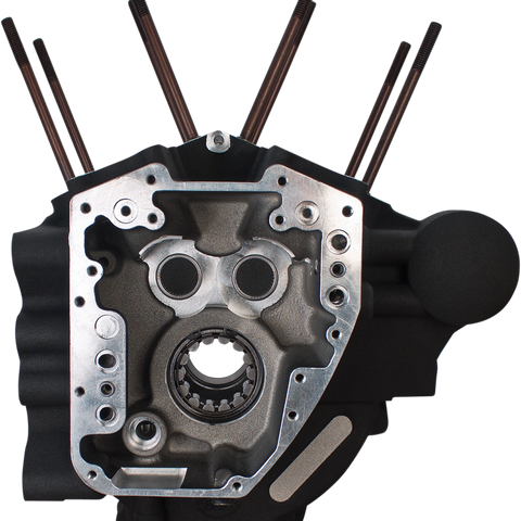 S&S Cycle Twin Cam Engine Cases with Stock Stud Pattern, Wrinkle Black – 310-0369
