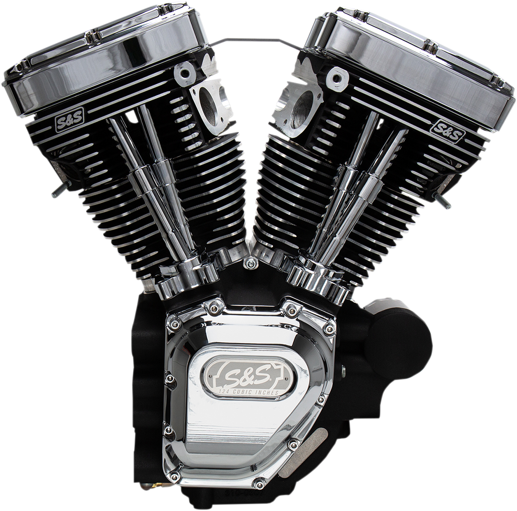 S&S CYCLE T124 Long Block Engine - Wrinkle Black and Chrome | Part #310-0400A