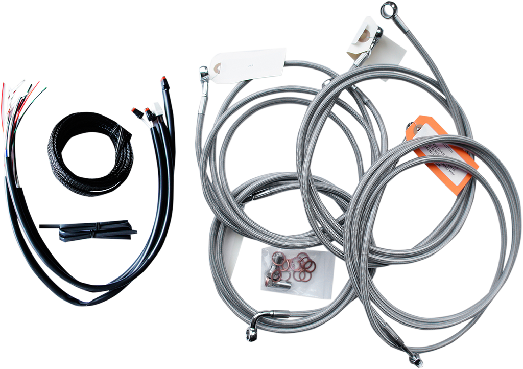 LA CHOPPERS Handlebar Cable/Brake Line Kit - Complete - 12" - 14" Handlebars - Stainless LA-8053KT2-13 - Team Dream Rides