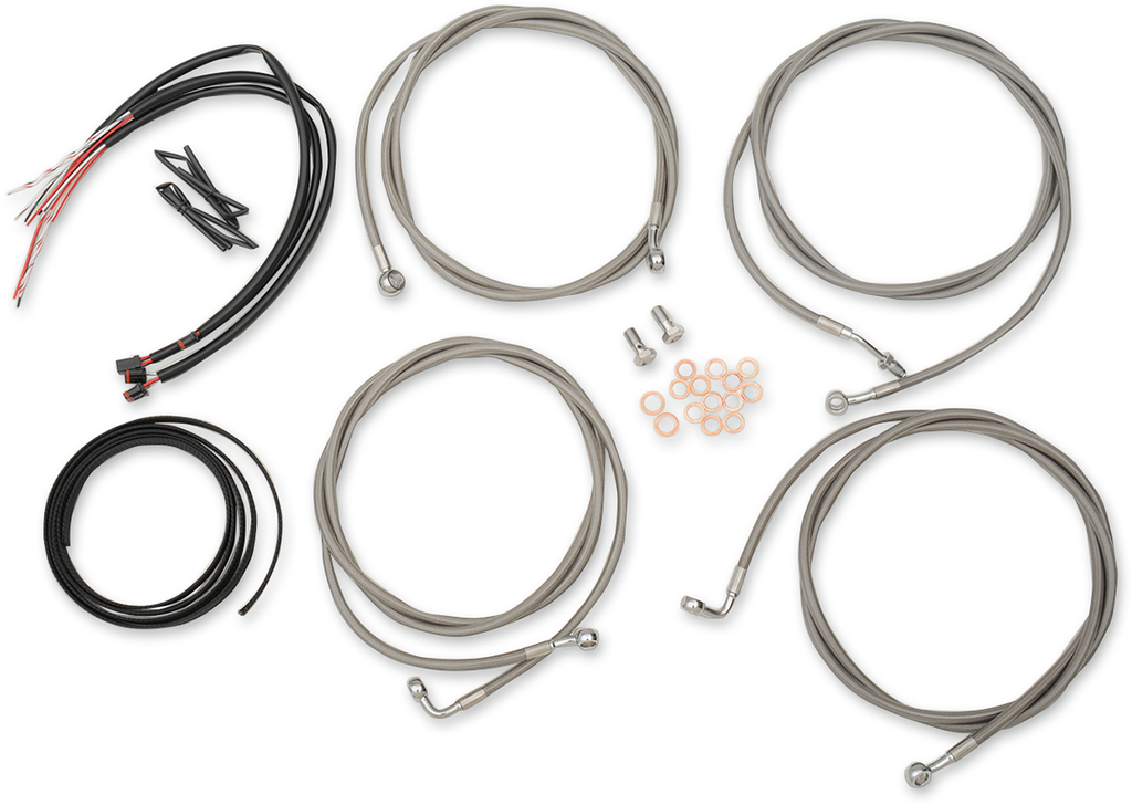 LA CHOPPERS Handlebar Cable/Brake Line Kit - Complete - 18" - 20" Handlebars - Stainless LA-8054KT2-19 - Team Dream Rides