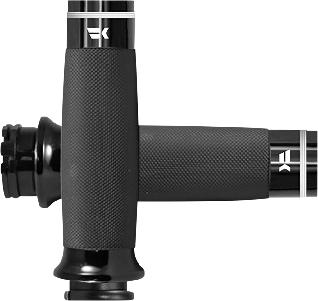 KHROME WERKS Tracer Grips - Custom Contour Black with Billet Aluminum End Caps (Part #500100)