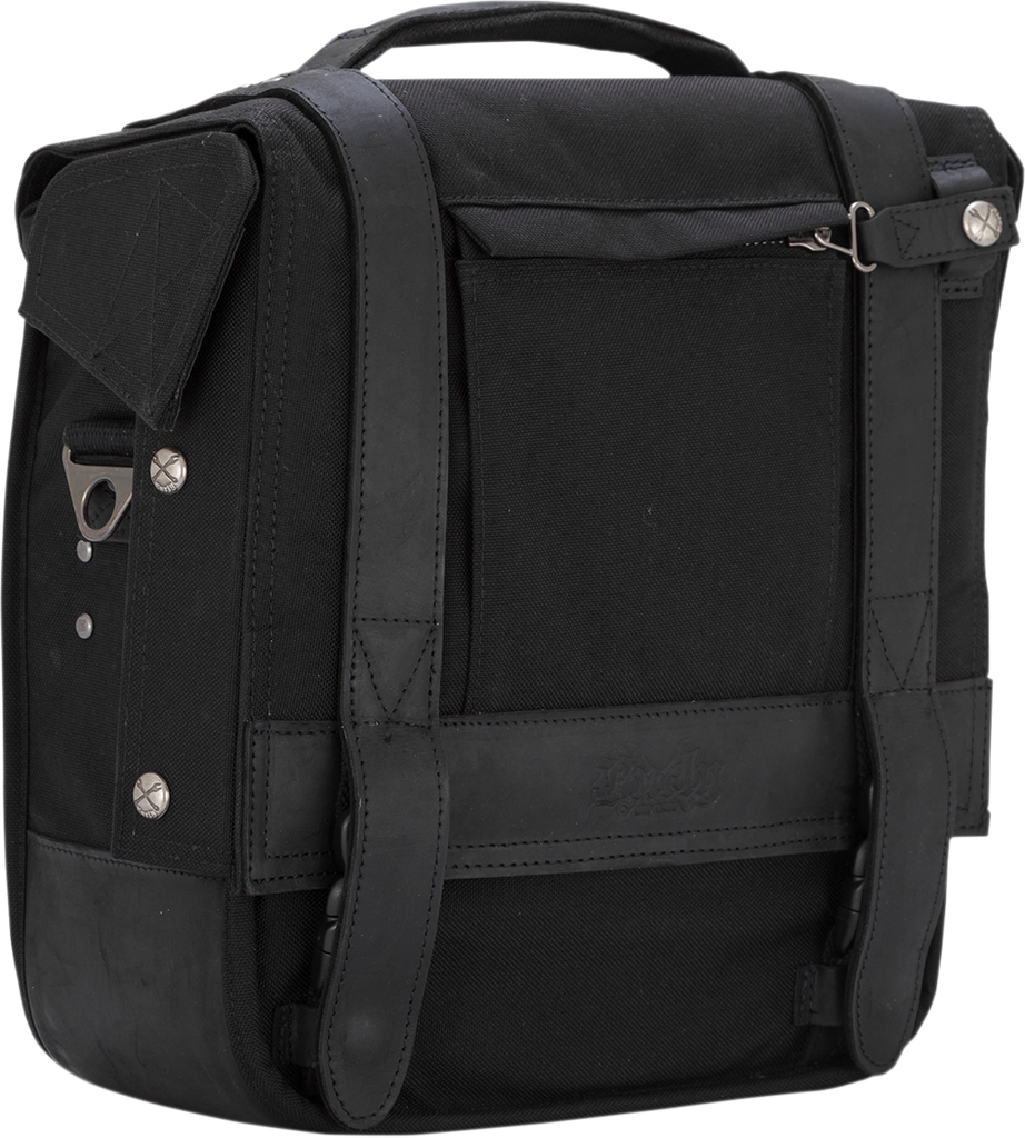 Burly Brand B15-1000B Detachable Saddlebag in Black with Leather Paneling and Quick-Release System