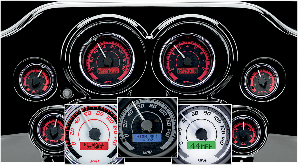 Dakota Digital MVX-8600-KG-K MVX Series 6-Gauge Analog/Digital Kit with Black Bezel and Gray Background