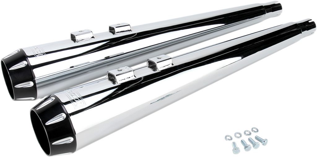 BASSANI XHAUST Megaphone Mufflers FLH-517RL for Harley Davidson - Chrome and Black Finish