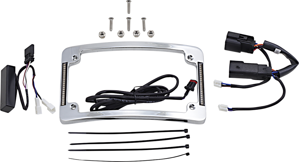 Custom Dynamics Chrome Curved License Plate Frame with Dual LEDs for Harley-Davidson Tour Models TF06-BCM-C