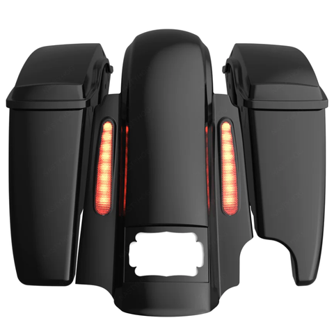 CVO STYLE REAR FENDER FOR 2014-2024 HARLEY TOURING MODELS with Stretched Saddlebags Vivid Black 2 into 1 Exhaust cutout - Team Dream Rides