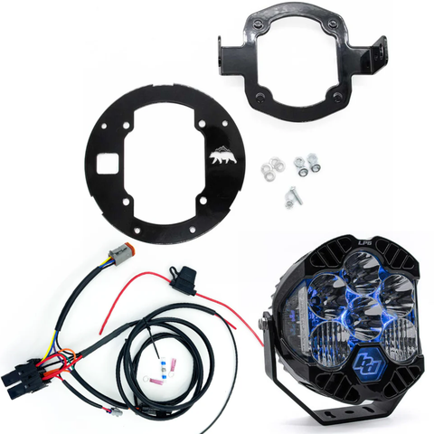 Low Rider ST LP6 Headlight No Cutting Bracket Combo Kit - Bracket & Harness with White LP6 - Blue Backlit LP6's - Team Dream Rides