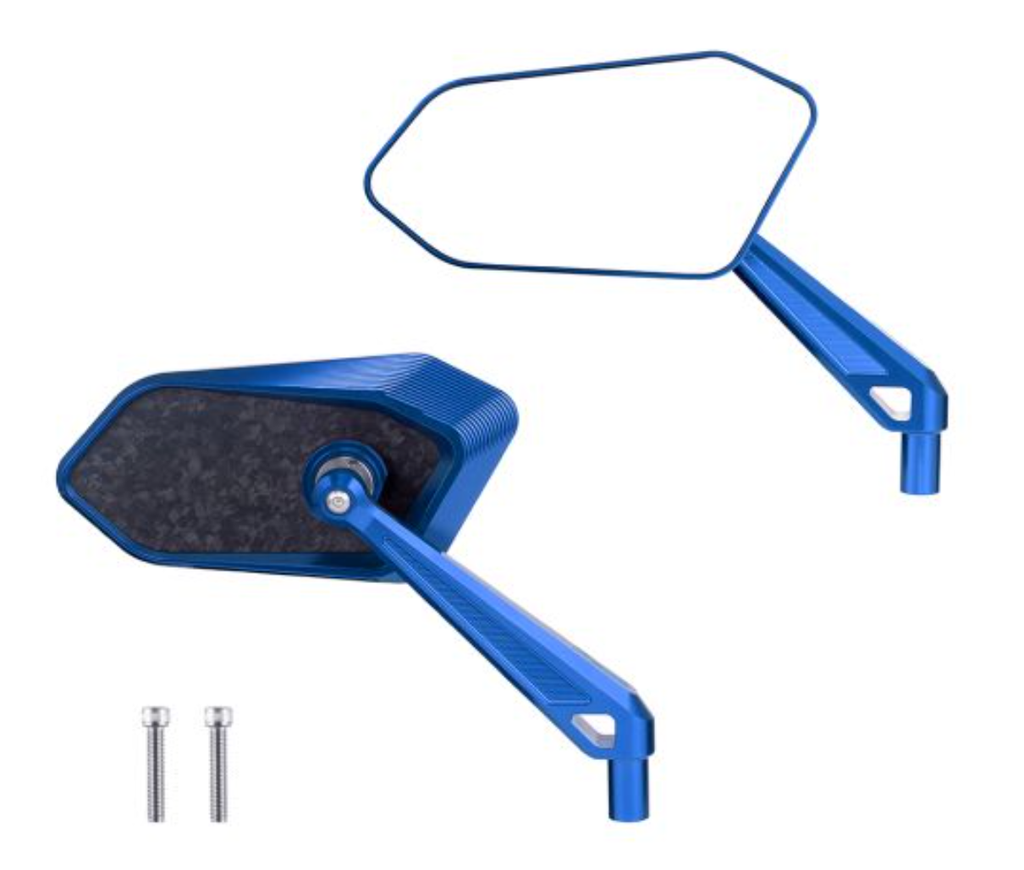 Advanblack FireBlade Carbon Fiber Performance Mirrors – For Harley-Davidson & Indian (Forged Carbon / Billet Aluminum) - Blue