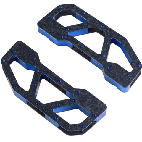 Advanblack CARBONGRIP Forge Carbon Fiber Floor Boards for Harley Touring | Dual-Layer Forged Carbon w/ Billet Cleats & Easy Bolt-On Install - Blue