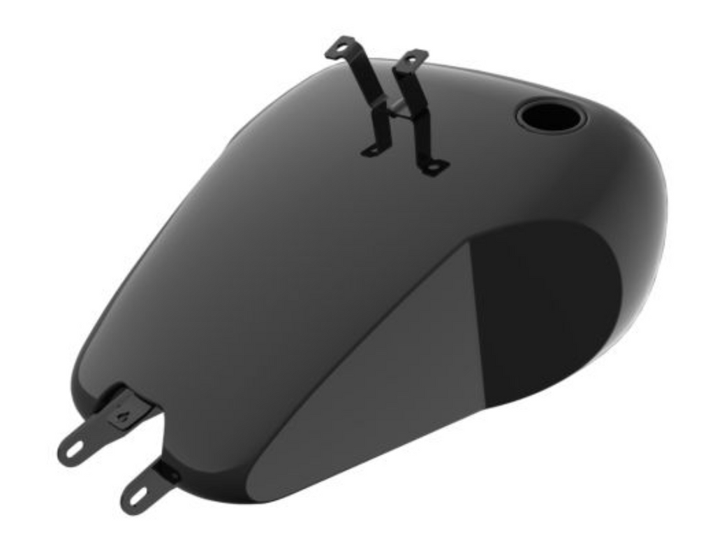 ADVANBLACK Holeshot Gas Tank with Knee Cutout for Harley M8 Softail Low Rider S - Vivid Black With Carbon Knee Pads