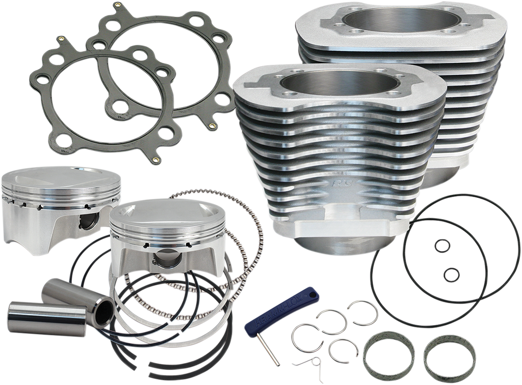 S&S Cycle 4-Inch Big Bore Sidewinder Cylinder Kit for 110-Inch Engines - Silver (Part #910-0650)
