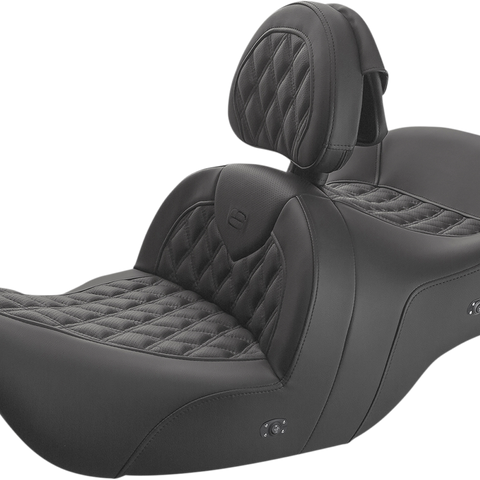 SADDLEMEN Roadsofa* Seat - With Backrest - Full Lattice Stitch - Black - Heated - GL H01-07-182BRHCT - Team Dream Rides