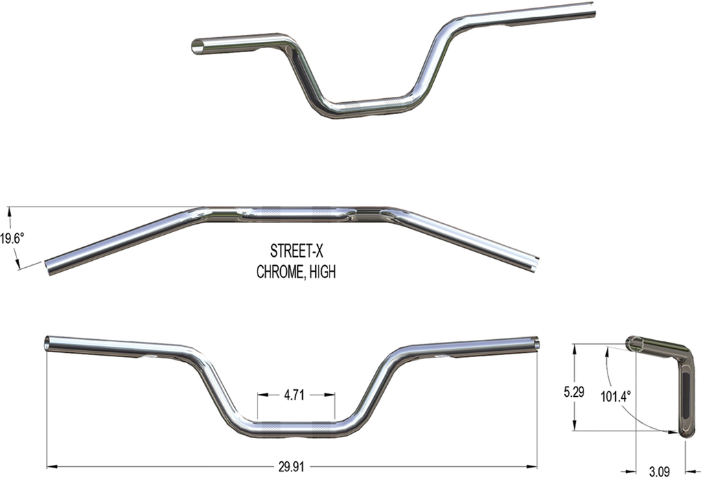 KHROME WERKS Street-X High Bend Handlebars - Chrome 300900