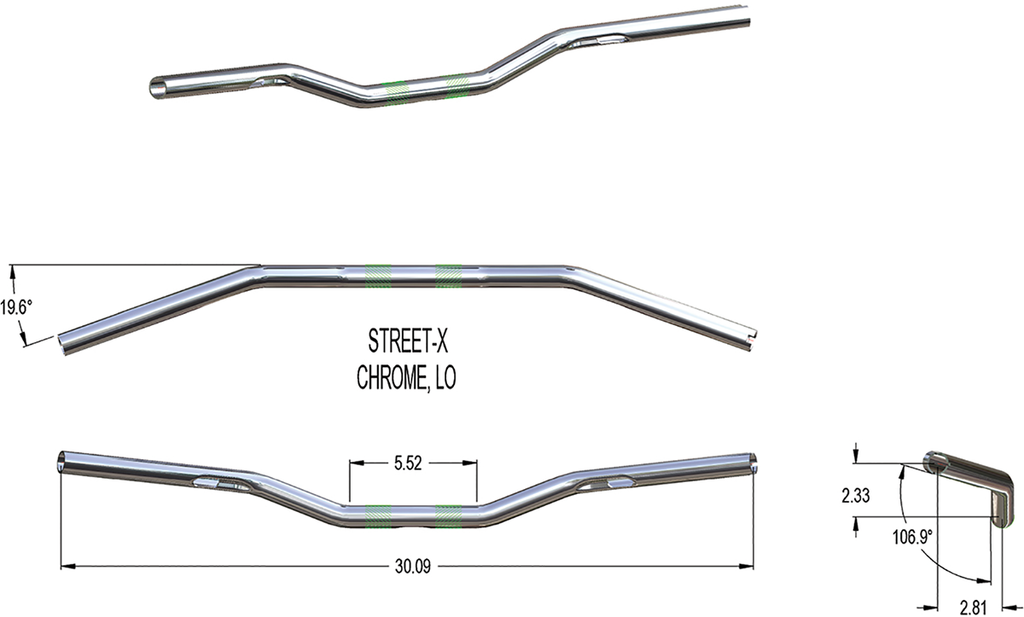 KHROME WERKS Street-X Low Bend Handlebars - Chrome (Part #300902)