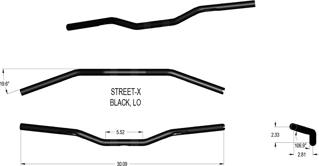 KHROME WERKS Street-X Handlebars - Low Bend, Black - Part #300905