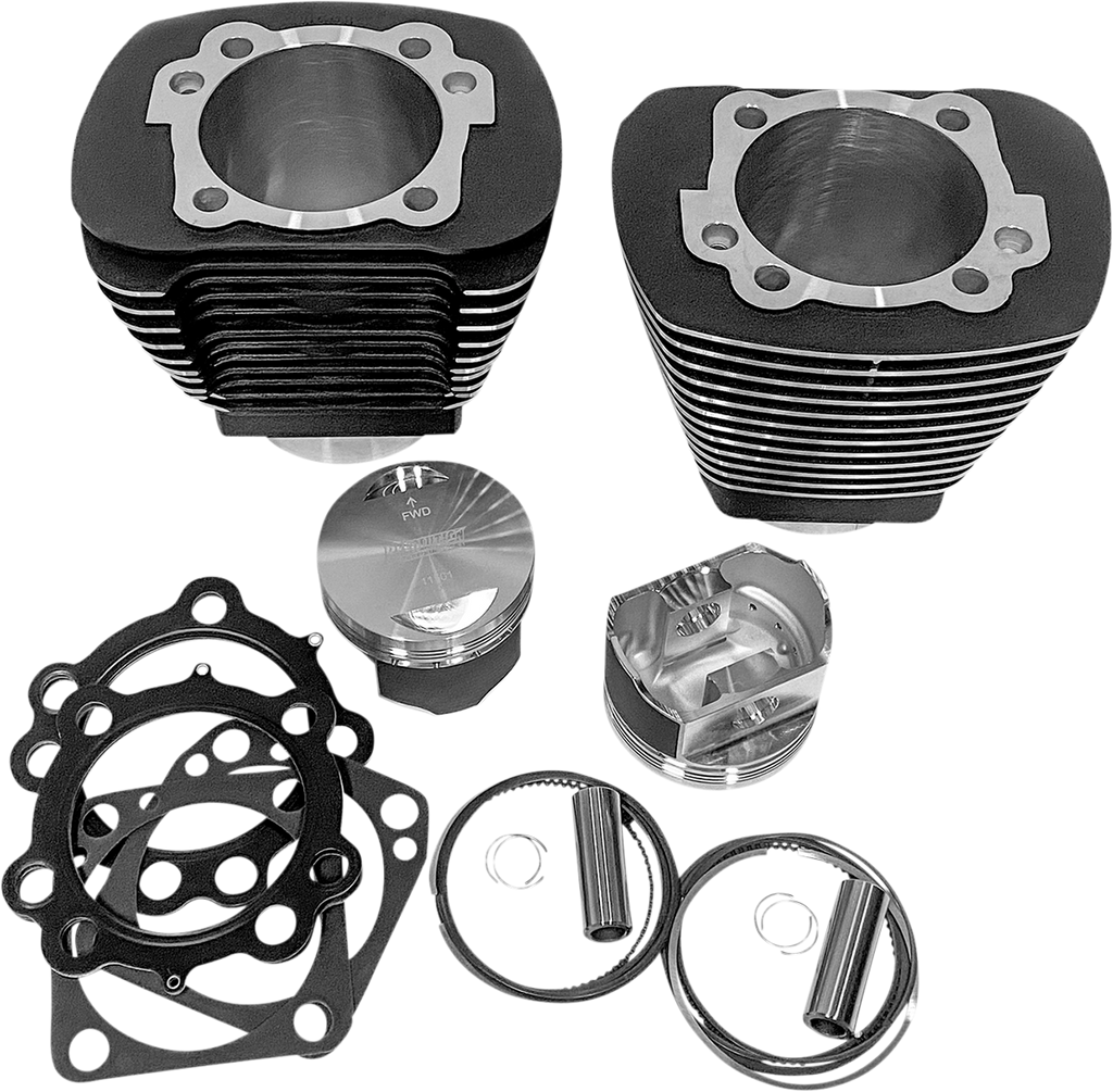 Revolution Performance LLC 85" Big Bore Aluminum Cylinder Kit with Black Fin Highlights - Evolution Big Twin RP201-212W