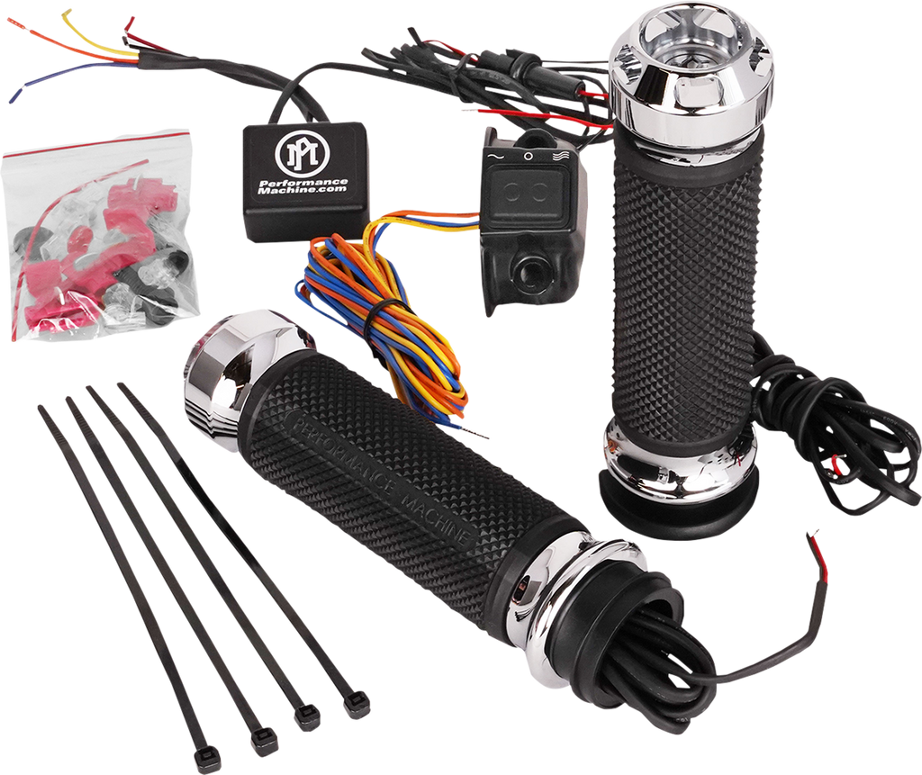 PERFORMANCE MACHINE (PM) Grips - Apex - Heated - TBW - Chrome 0063-2093-CH - Team Dream Rides