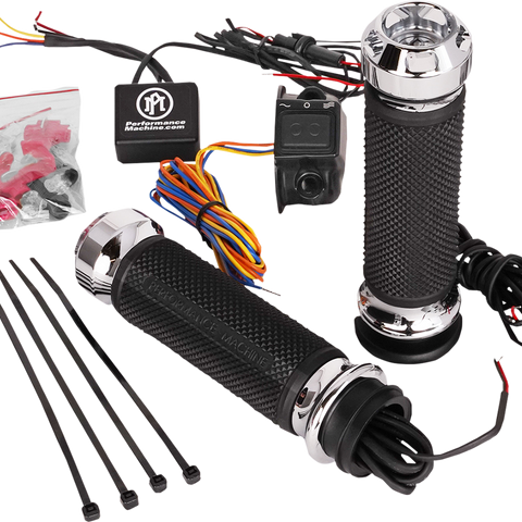 PERFORMANCE MACHINE (PM) Grips - Apex - Heated - TBW - Chrome 0063-2093-CH - Team Dream Rides