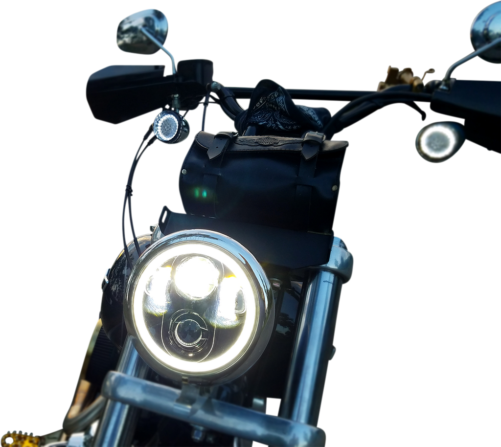 CUSTOM DYNAMICS Chrome CD-575-H-C Headlight with Built-in White Halo and Durable Polycarbonate Lens