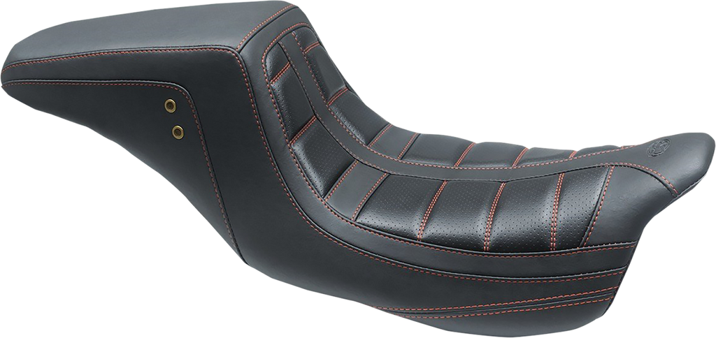 MUSTANG Squareback One-Piece Seat - Tuck and Roll - Black w/ American Beauty Red Stitching 75239AB - Team Dream Rides