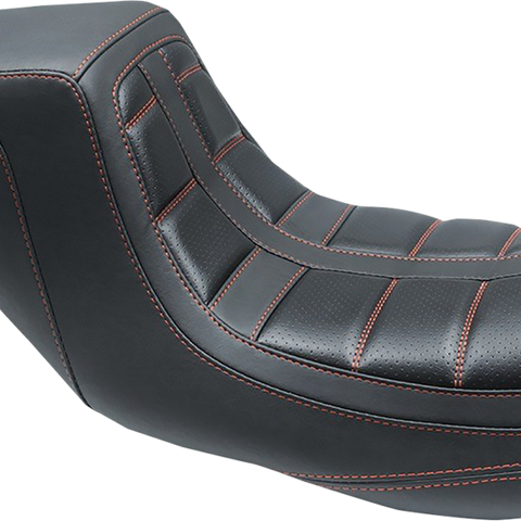 MUSTANG Squareback One-Piece Seat - Tuck and Roll - Black w/ American Beauty Red Stitching 75239AB - Team Dream Rides
