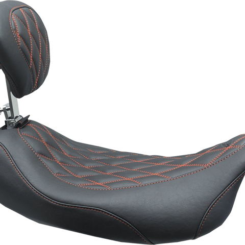 MUSTANG Wide Tripper* Solo Seat - w/ Drivers Backrest - Black w/ American Beauty Red Stitching 79727AB - Team Dream Rides