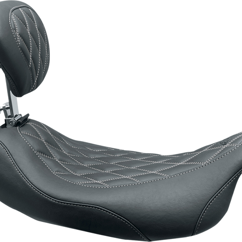 MUSTANG Wide Tripper* Solo Seat - w/ Drivers Backrest - Black w/ Gun Metal Stitching 79727GM - Team Dream Rides