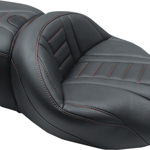 MUSTANG One-Piece Deluxe Touring Seat - Black w/ American Beauty Red Stitching 79006AB - Team Dream Rides
