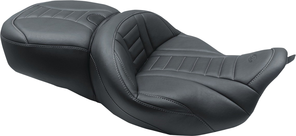 MUSTANG One-Piece Deluxe Touring Seat - Black w/ Gun Metal Stitching 79006GM - Team Dream Rides