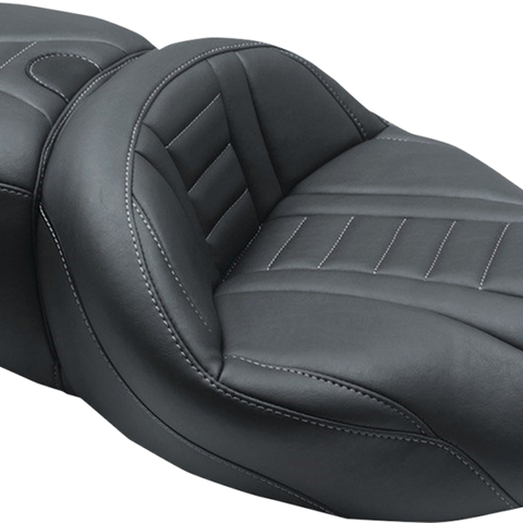MUSTANG One-Piece Deluxe Touring Seat - Black w/ Gun Metal Stitching 79006GM - Team Dream Rides