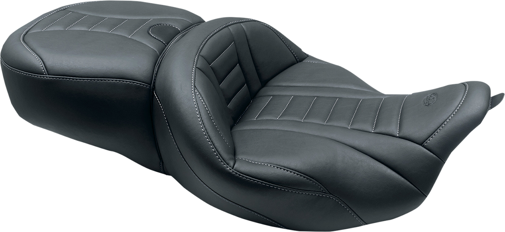 MUSTANG One-Piece Deluxe Touring Seat - Black w/ Gun Metal Stitching 79006GM - Team Dream Rides
