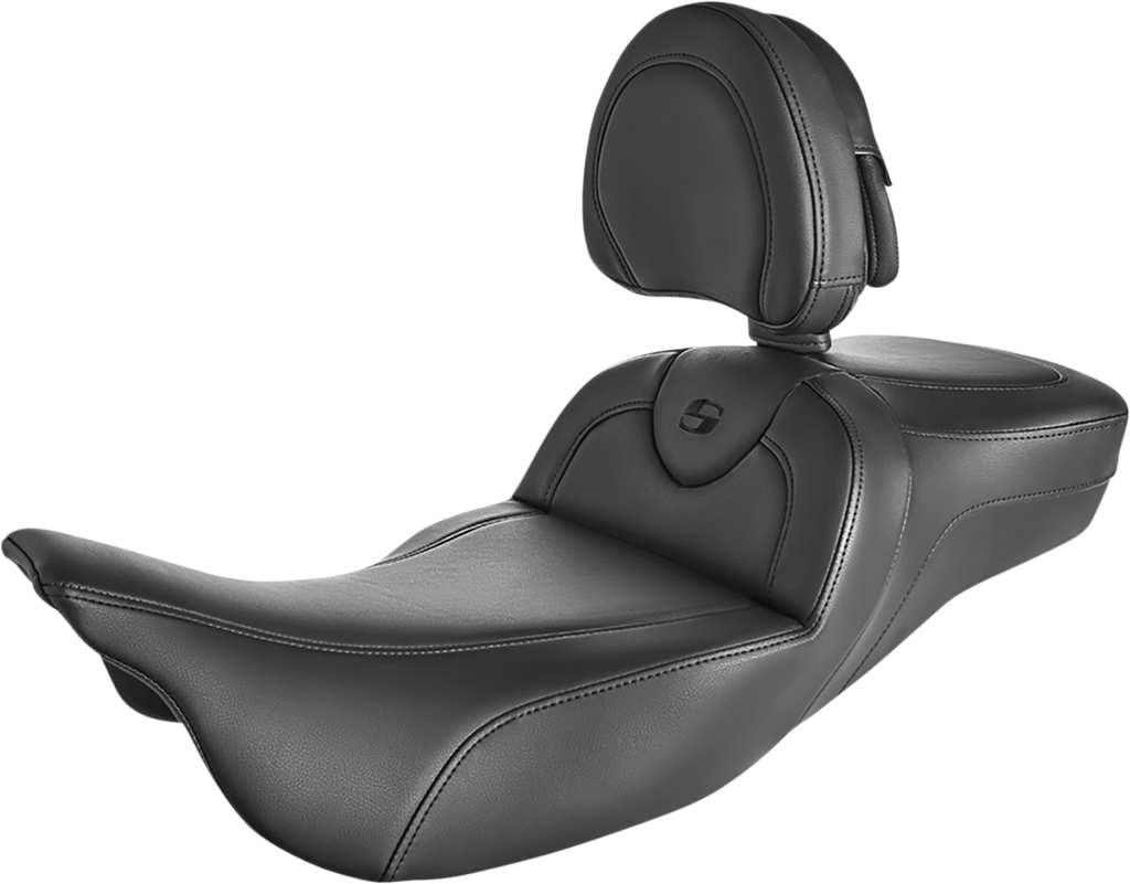 SADDLEMEN Roadsofa™ Extended Reach Seat for FL 2008-2024 – Black with Silver Stitching and Backrest