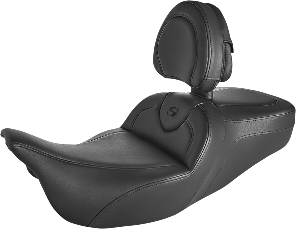 SADDLEMEN Roadsofa™ Seat with Backrest for FLH/FLT 2008-2024 – Black with Black Stitch, Part 808-07B-187BR