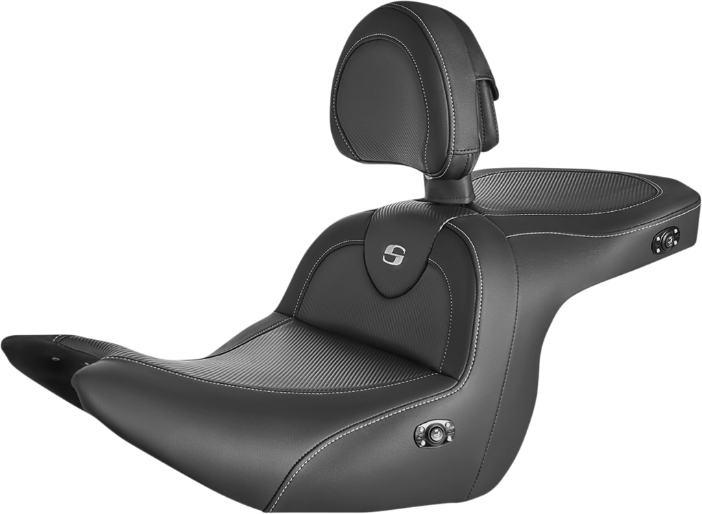 SADDLEMEN Roadsofa* Carbon Fiber Heated Seat - Black - with Backrest - GL1800 '18-'23 H18-07-185BRHCT - Team Dream Rides