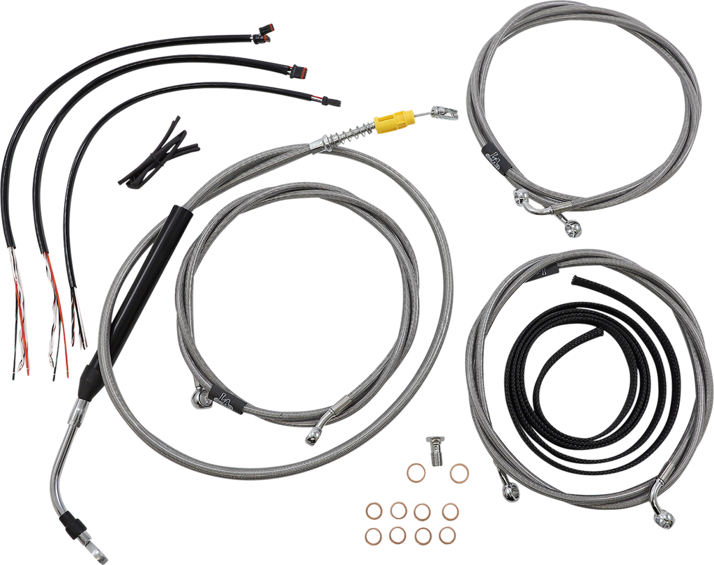 LA CHOPPERS Handlebar Cable/Brake Line Kit - Complete - 15" - 17" Handlebars - Stainless LA-8056KT2-16 - Team Dream Rides