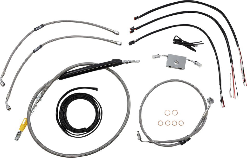 LA CHOPPERS Handlebar Cable/Brake Line Kit - Quick Connect - Complete - 15" - 17" Handlebars - Stainless LA-8157KT2-16 - Team Dream Rides