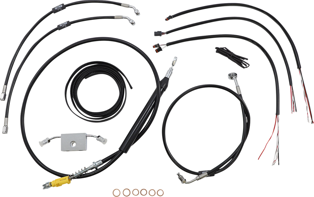 LA CHOPPERS Handlebar Cable/Brake Line Kit - Quick Connect - Complete - 18" - 20" Handlebars - Black Vinyl LA-8157KT2-19B - Team Dream Rides