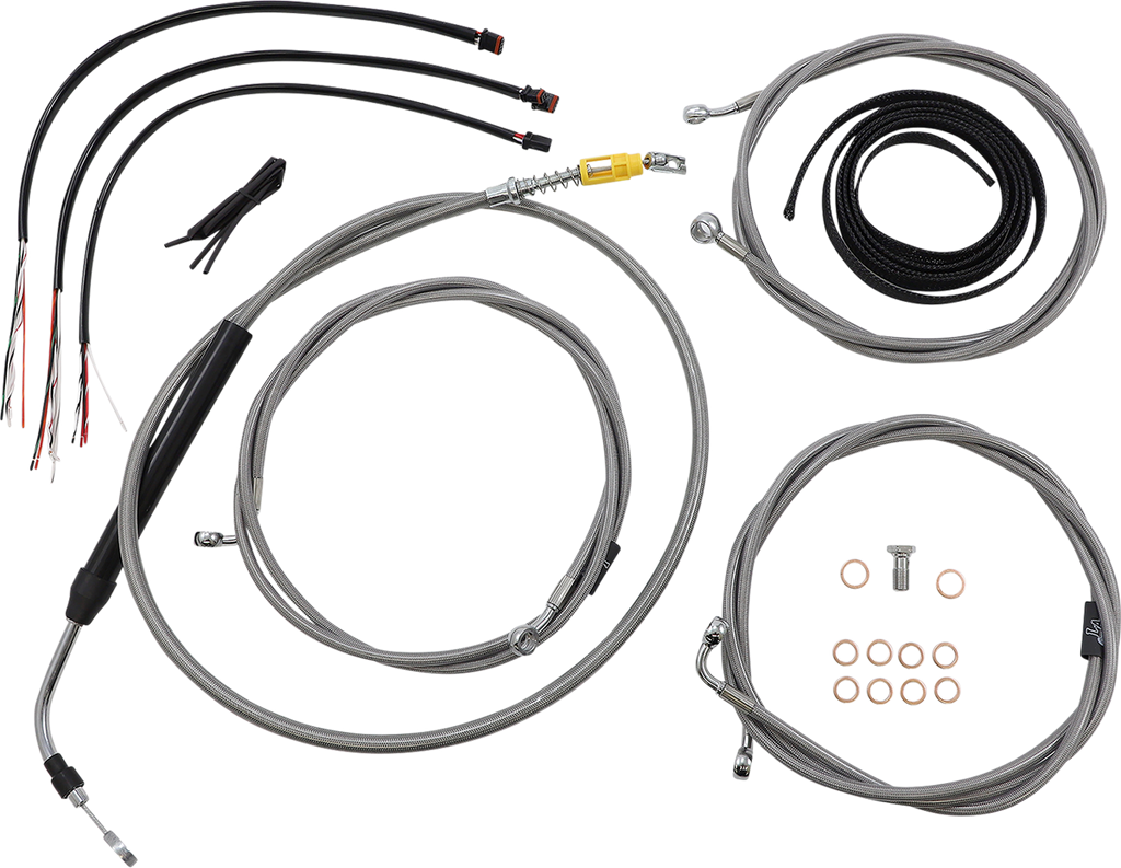 LA CHOPPERS Handlebar Cable/Brake Line Kit - Complete - 18" - 20" Handlebars - Stainless LA-8058KT2-19 - Team Dream Rides