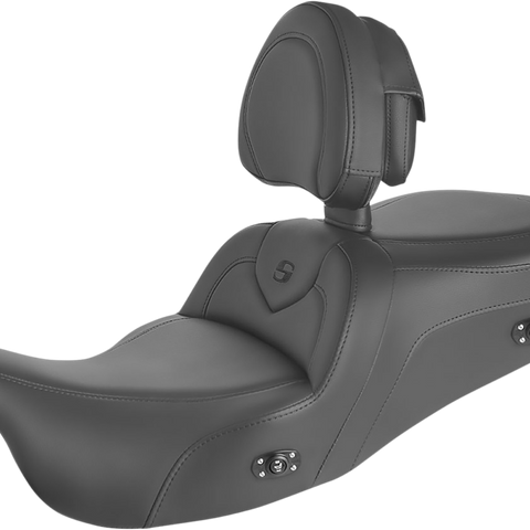 SADDLEMEN Heated RoadSofa™ Seat with Backrest for FL 2009-2024 – Black with Black Stitching, Part 808-07B-187TBRH