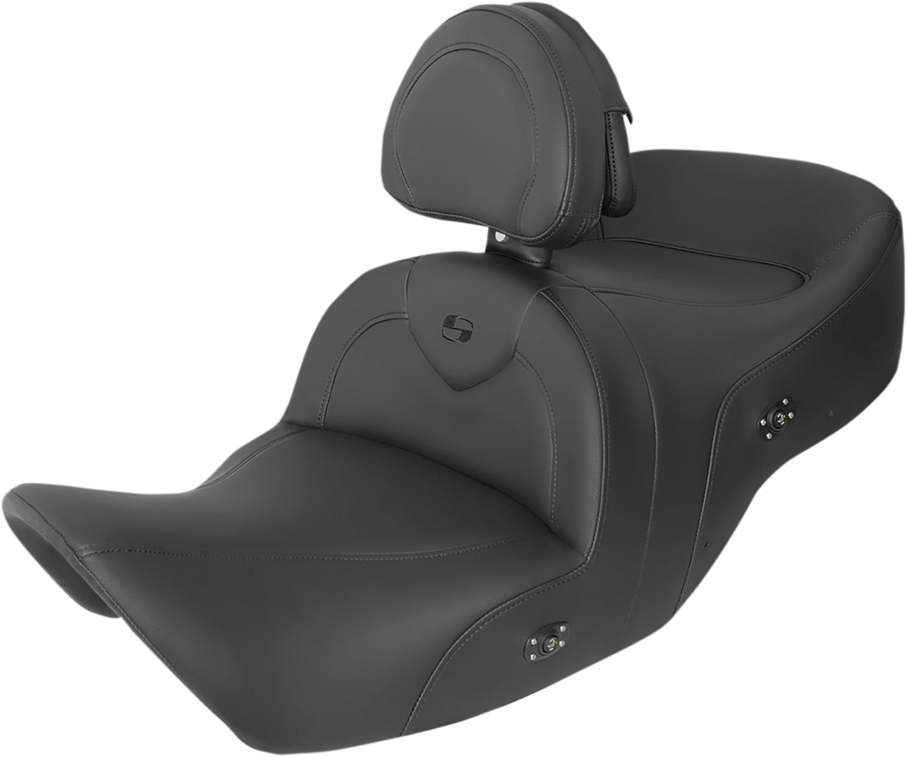 SADDLEMEN RoadSofa* Seat - with Backrest - Black w/ Black Stitching - Heated - GL1800 '01-'10 H01-07-187BRHCT - Team Dream Rides