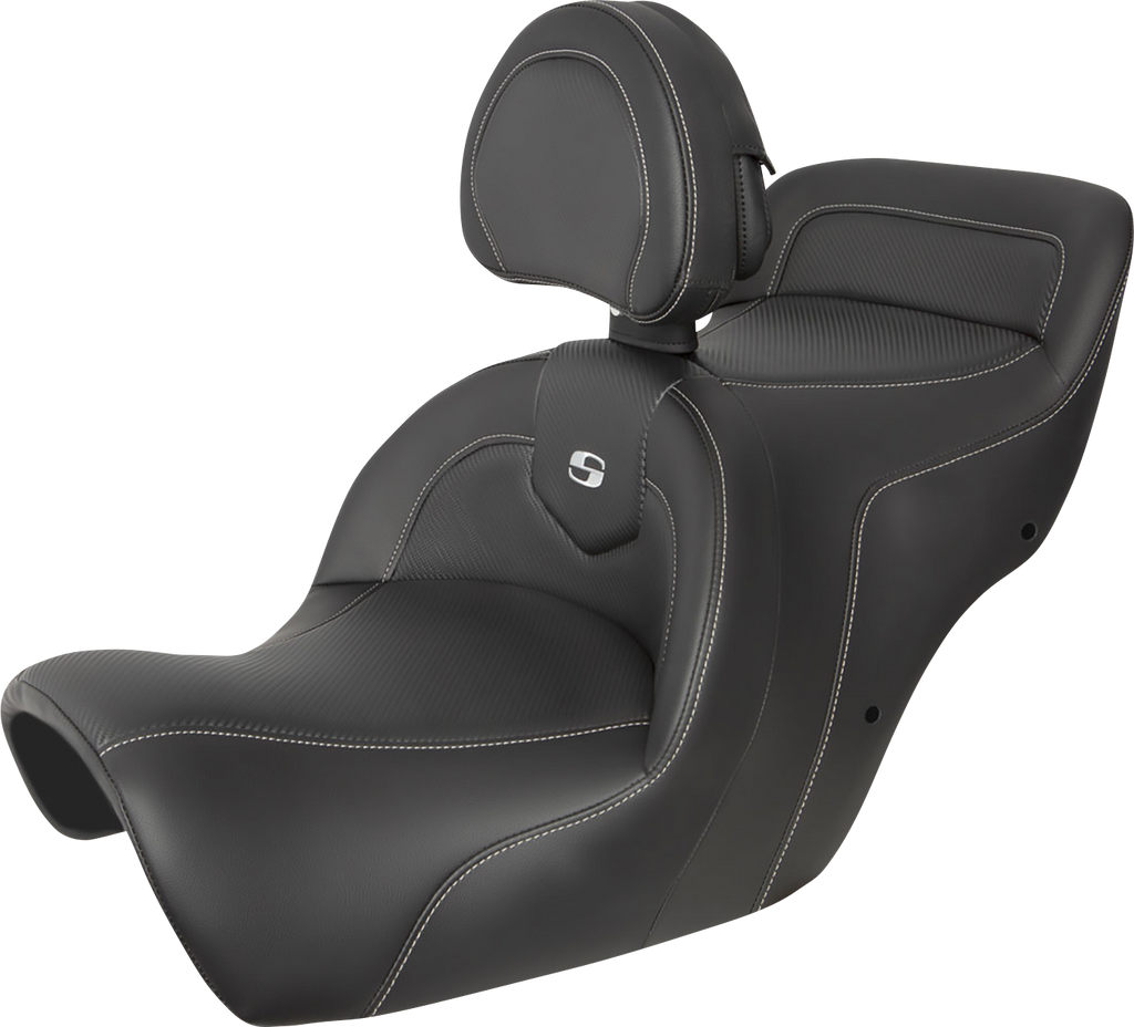 SADDLEMEN Roadsofa* Seat - Carbon Fiber - Includes Backrest - Black H88-07-185BR - Team Dream Rides