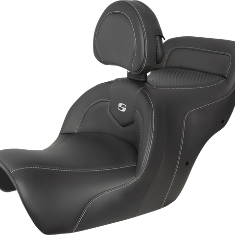 SADDLEMEN Roadsofa* Seat - Carbon Fiber - Includes Backrest - Black H88-07-185BR - Team Dream Rides