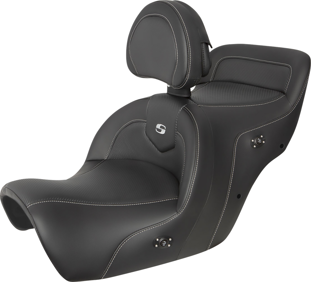 SADDLEMEN Heated Roadsofa* Seat - Carbon Fiber - Includes Backrest - Black H88-07-185BRHCT - Team Dream Rides